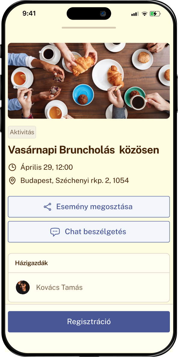 Myfriends alkalmazás – esemény részletei